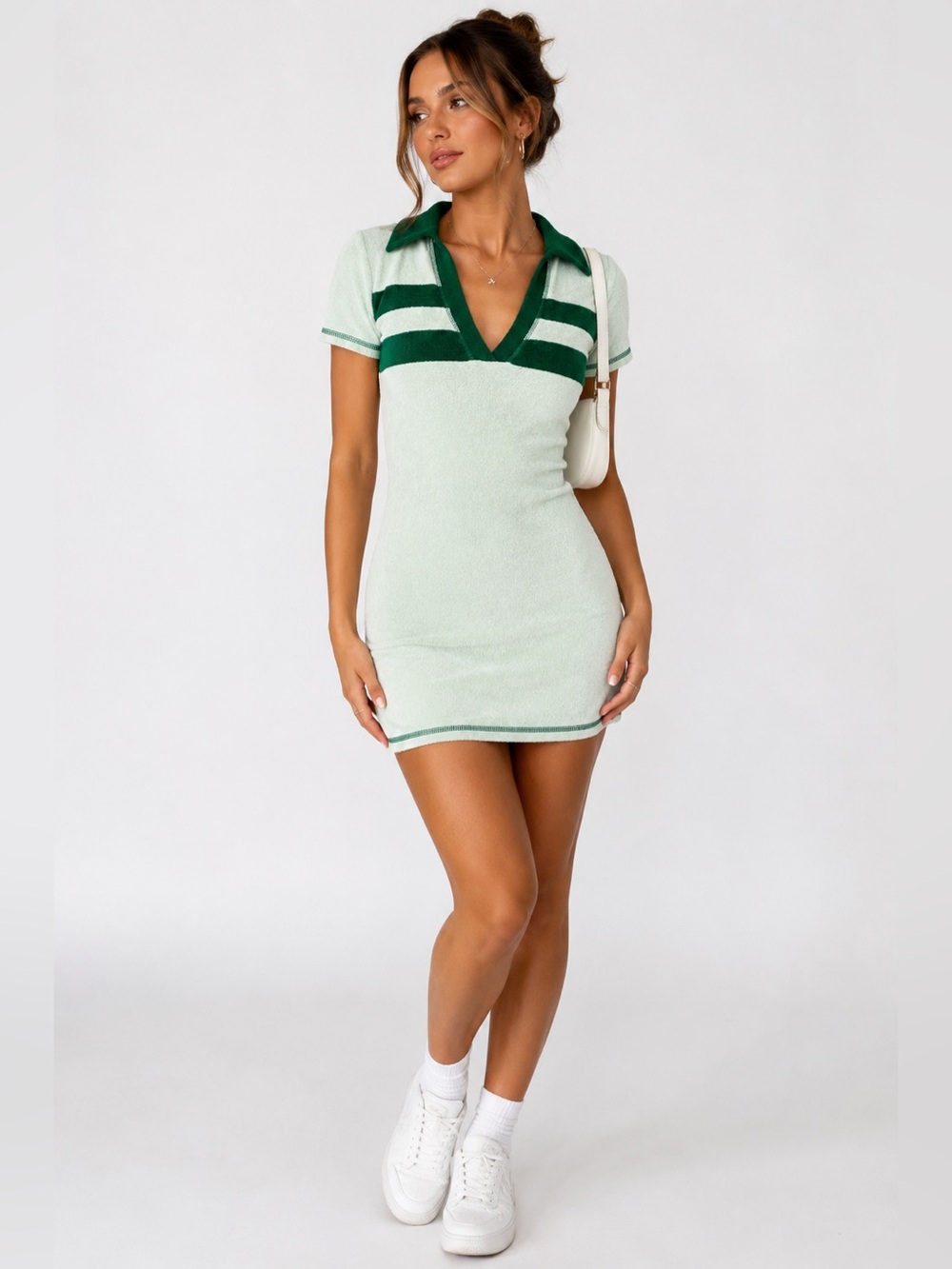 short emerald green satin dress Urban Outfitters Trina Terrycloth Polo Mini Small Y2K Miss June Paris Spring Summer 23